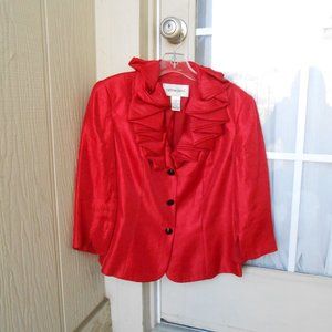 Victor Costa Red Evening Jacket With Ruffled Collar